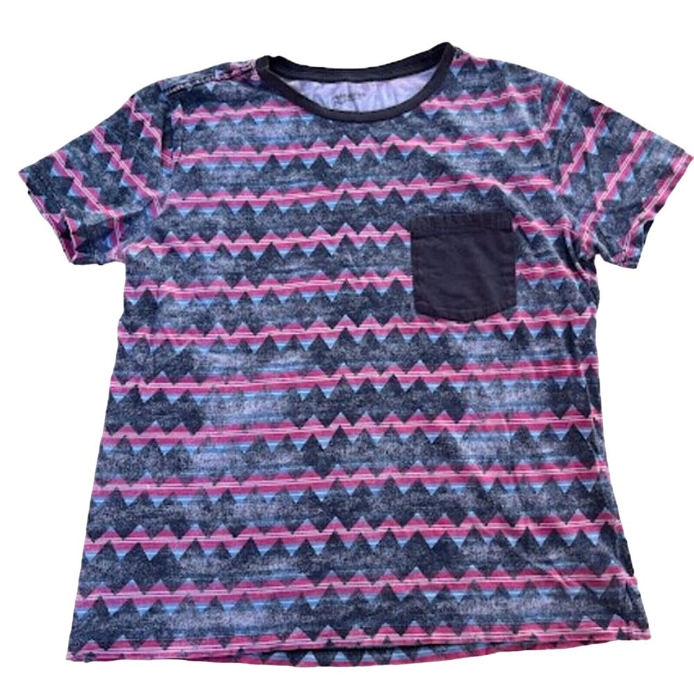 Arizona Jeans Pink and Blue‎ Patterned T-shirt size Large